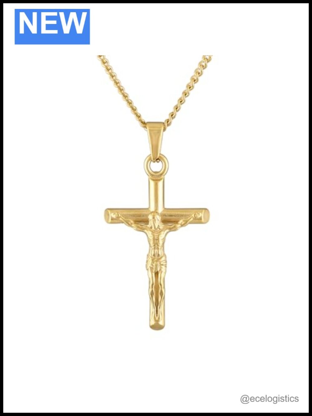 14K Stainless Steel Gold Plated Curb Chain Cross Pendant Necklace 4MM Miami